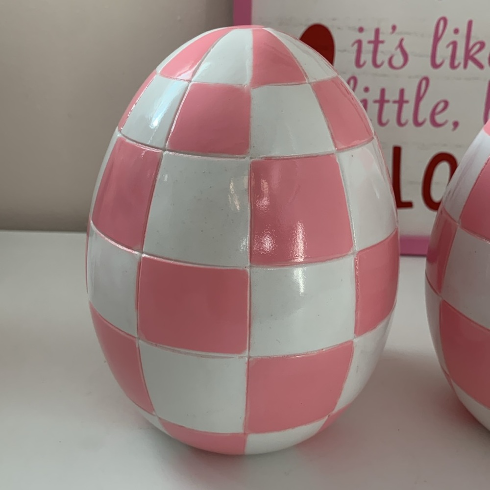 Pink & White Checkered Decorative Eggs - Home Holiday